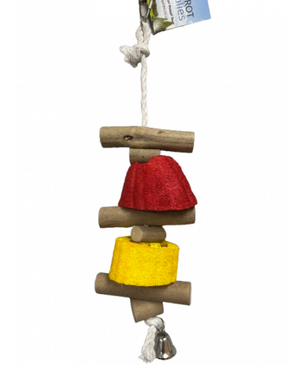 Parrot-Supplies Coloured Loofah Stacker With Natural Wood Parrot Toy